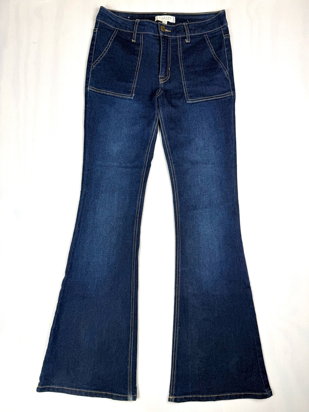 Harper Heritage Dark Wash Flare Jeans Front Patch Pockets Stretch Denim Size 26